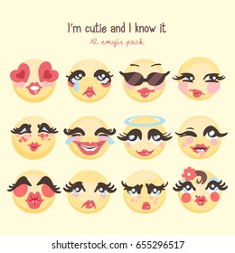 Set of cute vector emojis (emoticon)