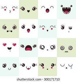 Emotional Cute Faces Kawaii Style Happy Stock Vector (Royalty Free ...