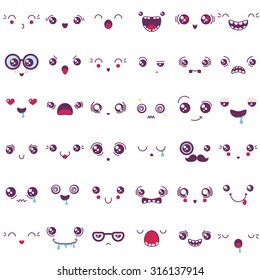 conjunto de caras vectoriales lindas, diferentes emociones