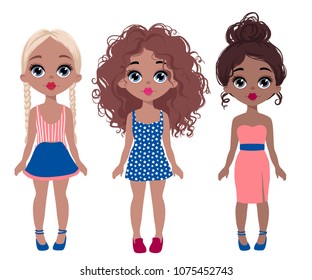 Big Set Cute Vector Fashion Girls Stock Vector (Royalty Free ...