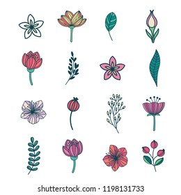 Set of cute vector flowerl. Drawn by hand. 