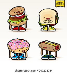 Juego de personajes lindos de la comida vectorial