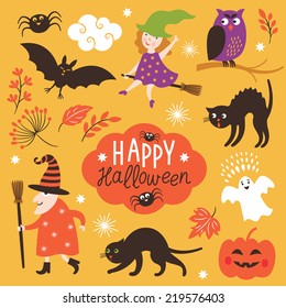 Set of cute vector Halloween elements