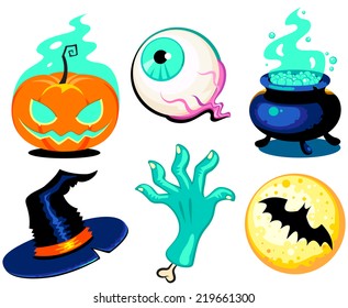 Set of cute vector Halloween elements, objects and icons for your design