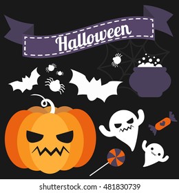 Set of cute vector Halloween elements, objects and icons for you