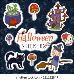 Set of cute vector Halloween stickers. vector illustration