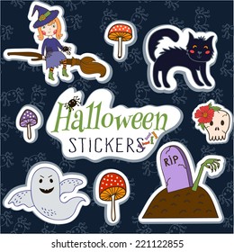 Set of cute vector Halloween stickers. vector illustration