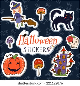 Set of cute vector Halloween stickers. vector illustration