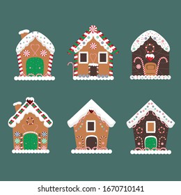 Set of Cute Vector Holiday Gingerbread Houses