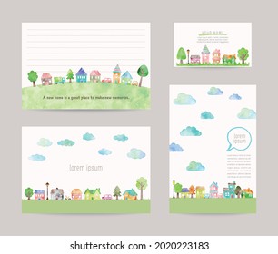 Set of cute vector house illustrations, templates for card