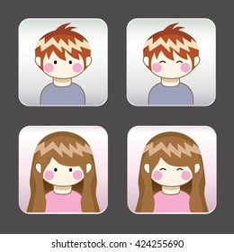 Set of cute vector icons. Button, sticker. Men and women.
