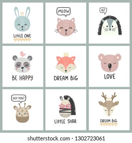 Set of cute vector illustration with animal baby for baby wear and invitation card.