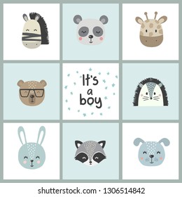 Set of cute vector illustration with animal baby for baby wear and invitation card.