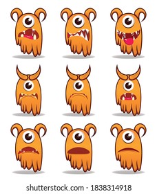 Set cute vector illustration design monsters cartoon design and  mascot kawaii