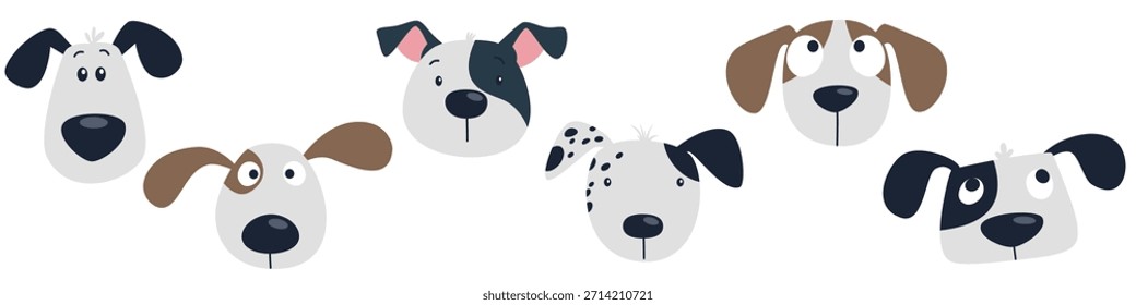 A set of cute vector illustrations on a white background. Cute dog faces