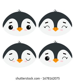 Set of cute vector illustrations with wild northern animals. Emotional penguin isolated on a white background. New Year theme. Design for children, poster, print on fabric, greeting card.