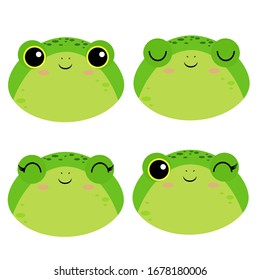 Set of cute vector illustrations with wild animals. Emotional frog, toad Isolated on a white background. Water resident. Design for children, poster, print on fabric, greeting card.