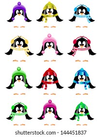 Set of cute vector little penguins collection.