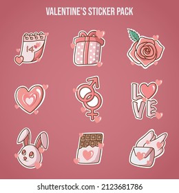 Set of cute vector love stickers for daily planner and diary. Collection of scrapbooking design elements for valentines day: heart, holiday gift, ice cream. Romantic doodle vector icons pack.