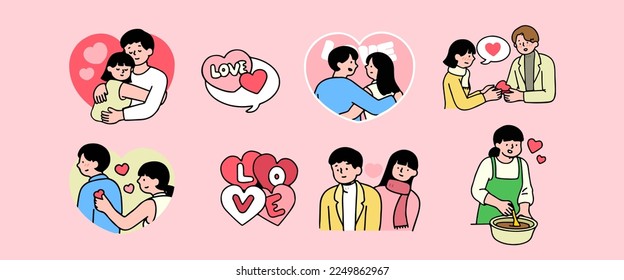 Set of cute vector love stickers for daily planner and diary. Collection of scrapbooking design elements for valentines day.