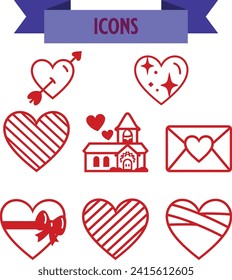 Set of cute vector love stickers for daily planner and diary. Collection of scrapbooking design elements for valentines day: heart, holiday gift, ice cream. Romantic doodle vector icons pack.
