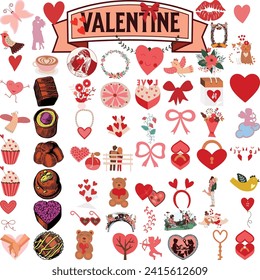 Set of cute vector love stickers for daily planner and diary. Collection of scrapbooking design elements for valentines day: heart, holiday gift, ice cream. Romantic doodle vector icons pack.
