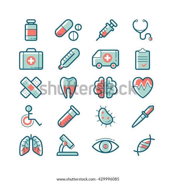 Set Cute Vector Medical Icons Stock Vector (Royalty Free) 429996085 ...