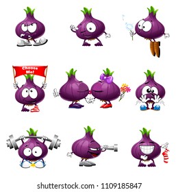set of cute vector onion blue smiles cartoon icons