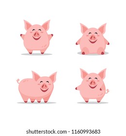 Set of cute vector pigs. Flat style vector illustration