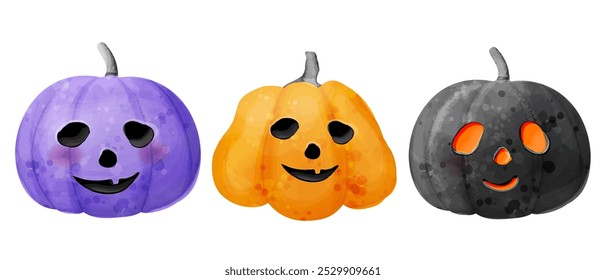 Conjunto de abóboras vetor bonito para o Halloween. Jack- o- lantern