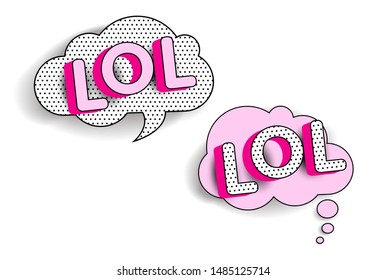 Set of cute vector stickers. Bubble for text with world LOL. 
