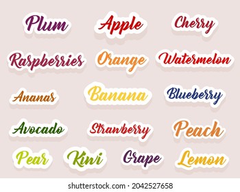 Set of cute vector stickers fruit icons. Flat style. EPS 10