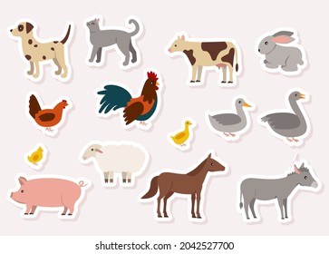 Set of cute vector stickers pets. Flat style. EPS 10