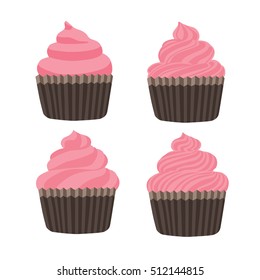 Set of cute vector strawberry cupcakes base.