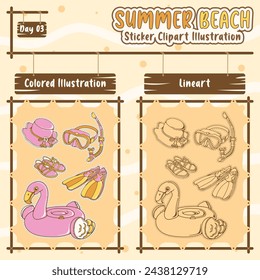 Conjunto de pegatinas de playa de verano vector lindo para el planificador diario imprimible