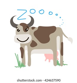 Set of Cute Vector Zoo Animal. Kawaii eyes and style. Doodle illustration. Cow