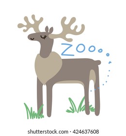 Set of Cute Vector Zoo Animal. Kawaii eyes and style. Doodle illustration. Deer or moose