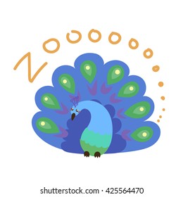 Set of Cute Vector Zoo Animal. Kawaii eyes and style. Doodle illustration. Peacock