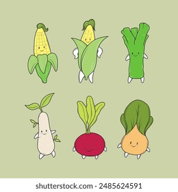 set of cute vegetable cartoon 