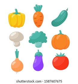 set of cute vegetable icons kawaii style isolated on white background. illustration vector.