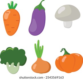 Set of cute vegetable icons kawaii style isolated on white 