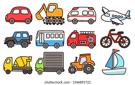 Set of cute vehicles