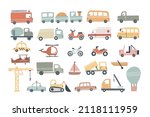 Set of cute vehicles for kids design. Hand drawn vector illustration.