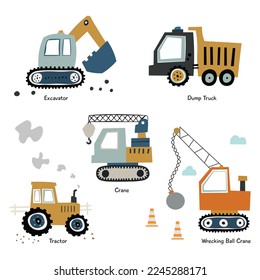 Set of cute vehicles for kids design isolated on a white background.