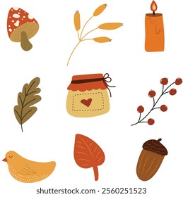 Set of cute vintage autumn elements