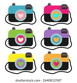 set of cute vintage cameras with heart