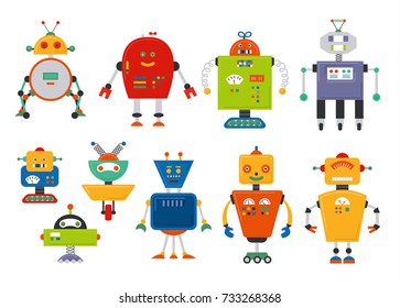 Set of cute vintage cartoon robots