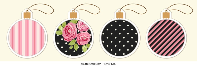 Set of cute vintage Christmas ball price tags in shabby chic style