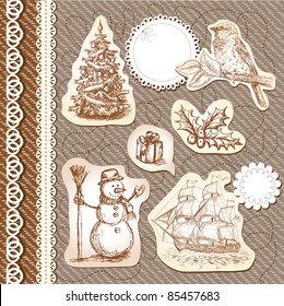 Set of cute vintage design elements