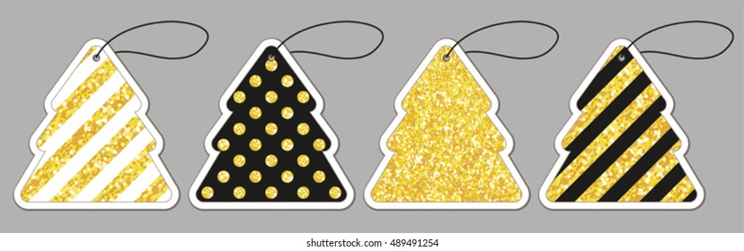 Set of cute vintage glitter Christmas tree price tags